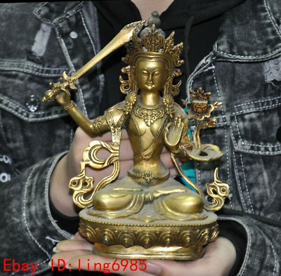 old Tibetan Buddhism Bronze Tara goddess Kwan-Yin hold sword Tara Buddha Statue