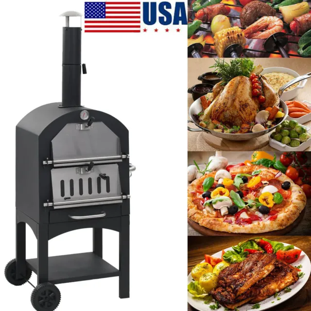 Outdoor Pizza Oven Charcoal Wood Burning Cooker Steel Fire Baking Cooking Patio