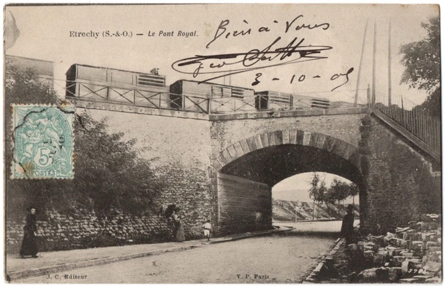 CPA 91 - ETRECHY (Essonne) - Le Pont Royal (petite animation, passage du train)