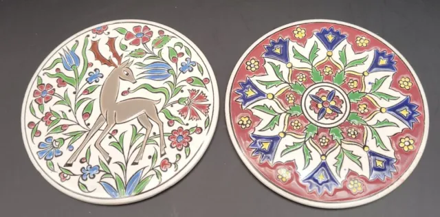 2 Piece Set Hand Made Nassos Keramik Rodos Hellas Tile Christmas Coasters