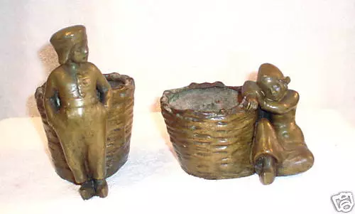 MAGNIFICENT PAIR OF 19c FRENCH BRONZE BOY GIRL PLANTERS, CANDY DISHES