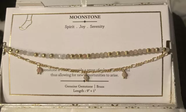 SHIVAM GENUINE GEMSTONE MOONSTONE BRASS ANKLET~Set Of Two~New In Box!