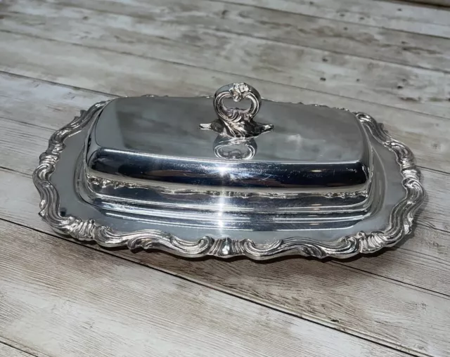 Vintage F.B. Rogers Silver Co. 1959 Silverplate Butter Dish Pressed Glass Insert