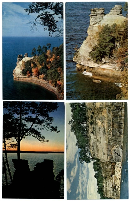 Lot of 4 Munising Michigan MI vintage postcards ~ Pictured Rocks & Miners Castle