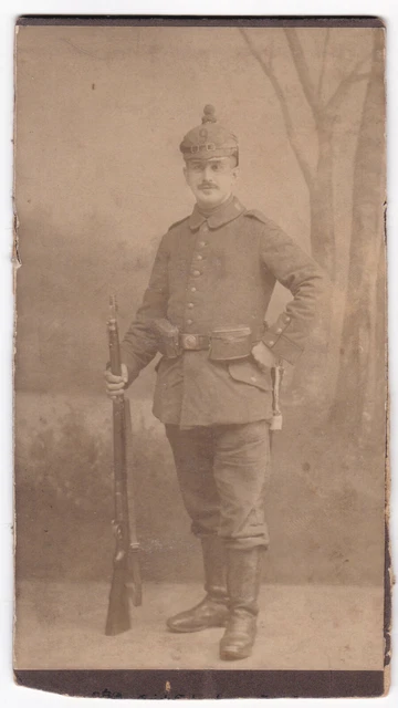 Cab Foto Soldat Uniform Gewehr Pickelhaube Cabinet-Karte Zwickau 1915