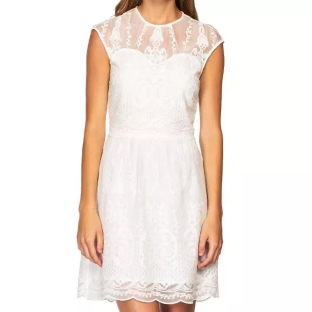 Dolce Vita Kloey Silk Embroidery Lace Mini Dress Size Large White Fit & Flare 3