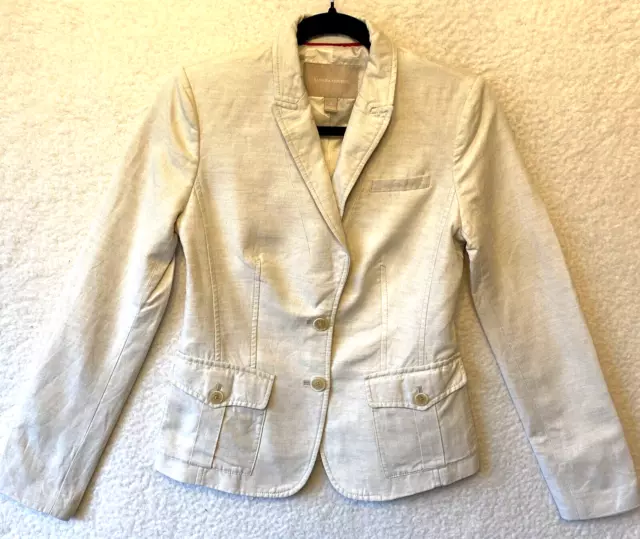 Womens Banana Republic Linen Cotton Blend Jacket Blazer Ivory Lined Size 0