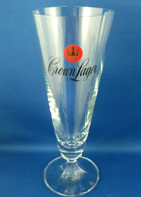 Retro CROWN LAGER BEER 17.5cm GLASS Stemmed Man Cave Breweriana Bar COLLECTABLE