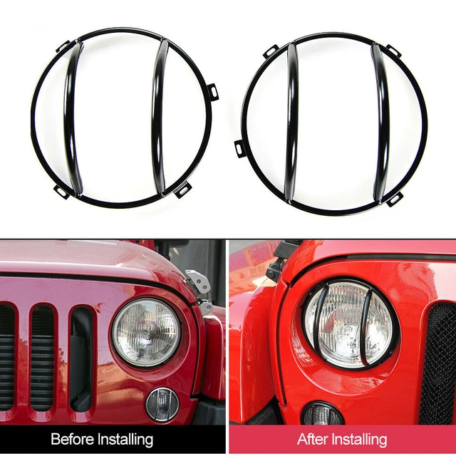 For Jeep Wrangler JK 07-17 Black Front Headlight Guard Protect Cover Trim Bezels