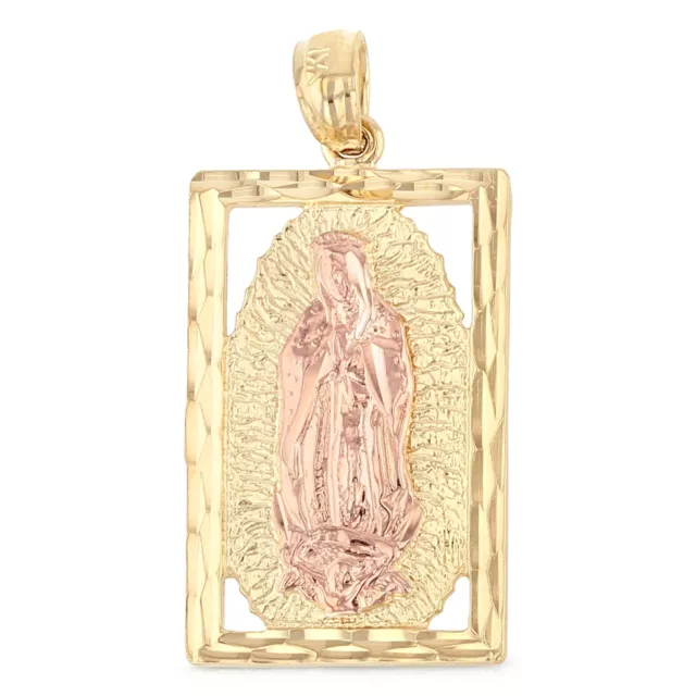 14K Two Tone Gold Religious Lady of Guadalupe Charm Pendant For Necklace Chain