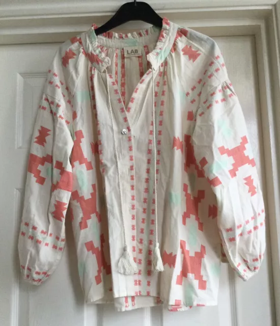 LAB Barcelona Thick Cotton Cream Tasseled Oversized Tunic Or Shirt UK M