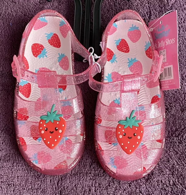 JELLY SHOES SANDALS glittery Pink Size 5 uk Strawberry Design 5.99 PicClick UK