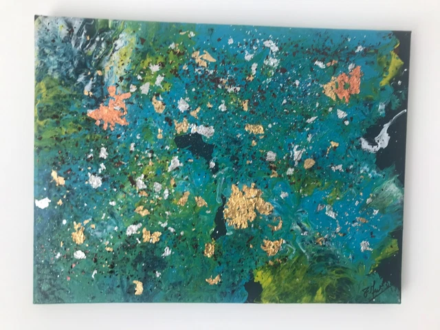 Onesta Art | Tableau pouring bleu