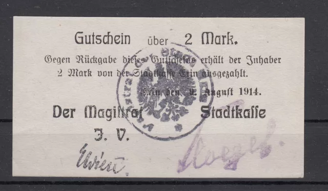 Exin - Stadt - 2 Mark - 09.08.1914 - Dießner 96.7 - Papier rau