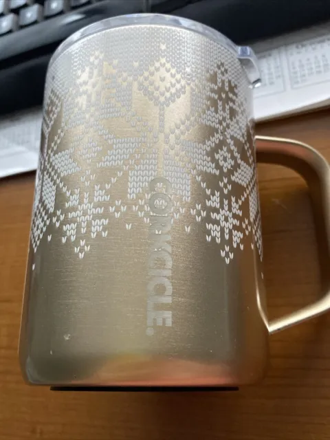 Corkcicle 16 oz Triple Insulated Stainless Steel Mug With Handle Fairisle Gold