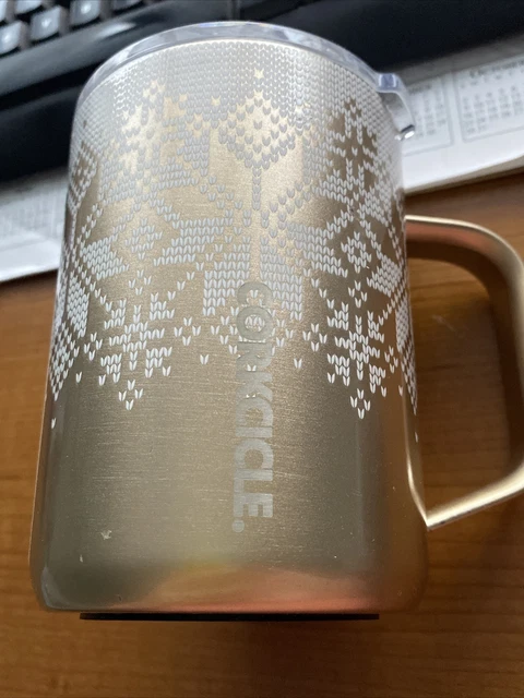 Corkcicle 16 oz Triple Insulated Stainless Steel Mug With Handle Fairisle Gold