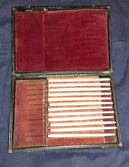Complete Set 12 Antique Scalpels John Weiss London C1850  Orig Sgnd Leather Case