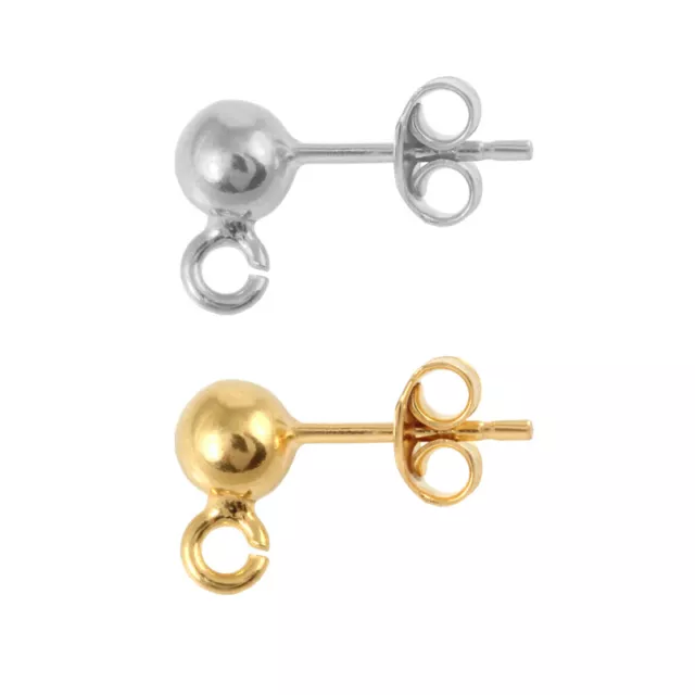 Sterling Silver Ball Head Earrings Stud Posts with Open Jump Ring * Many Sizes