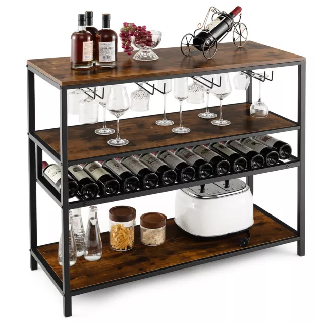 Giantex Industrial Wine Rack Table Bar Cabinet w/ 4 Rows of Glass Holder Kitchen