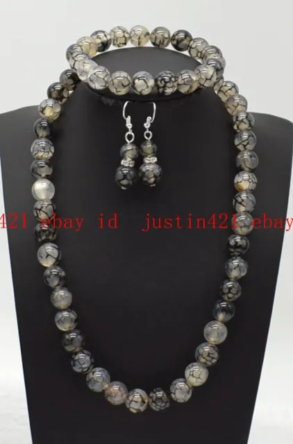 6/8/10/12mm Black Dragon Veins Agate Round Gems Necklace Bracelet Earrings AAA