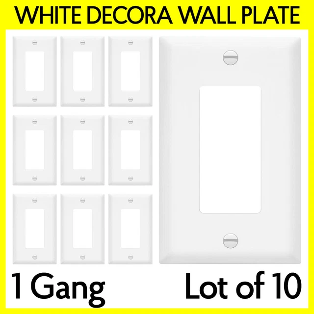 10 Pack 1 Gang Blank Decora Wall Plate Decorative Outlet Wallplate Frame - White