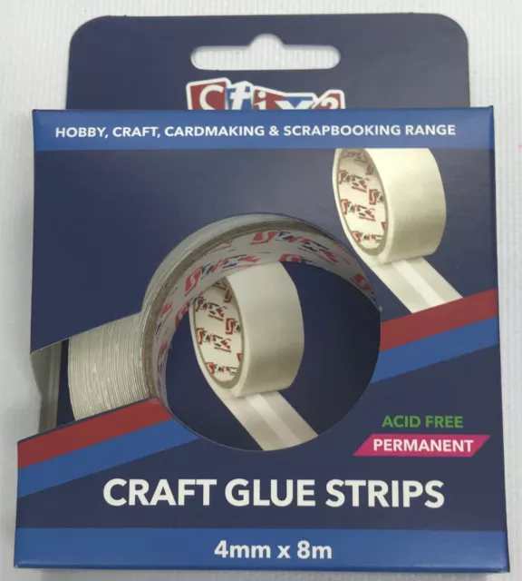 CRAFT GLUE STRIPS 4mm x 8M ROLL ACID FREE DOUBLE SIDED PERMANENT ADHESIVE STIX 2