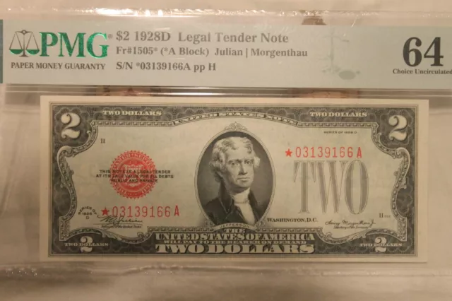 *Rare* $2 1928D Fr#1505* (*A Bock) Julian | Morgenthau Pmg 64 Chu Star Note