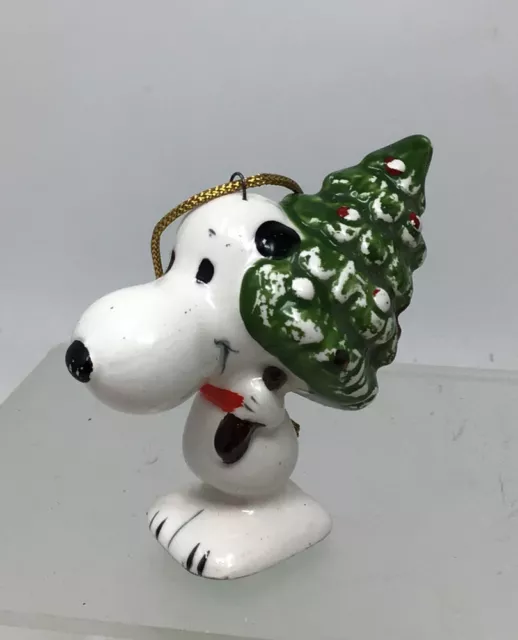 VTG SNOOPY with CHRISTMAS TREE Ceramic Christmas Ornament UFS Peanuts Japan