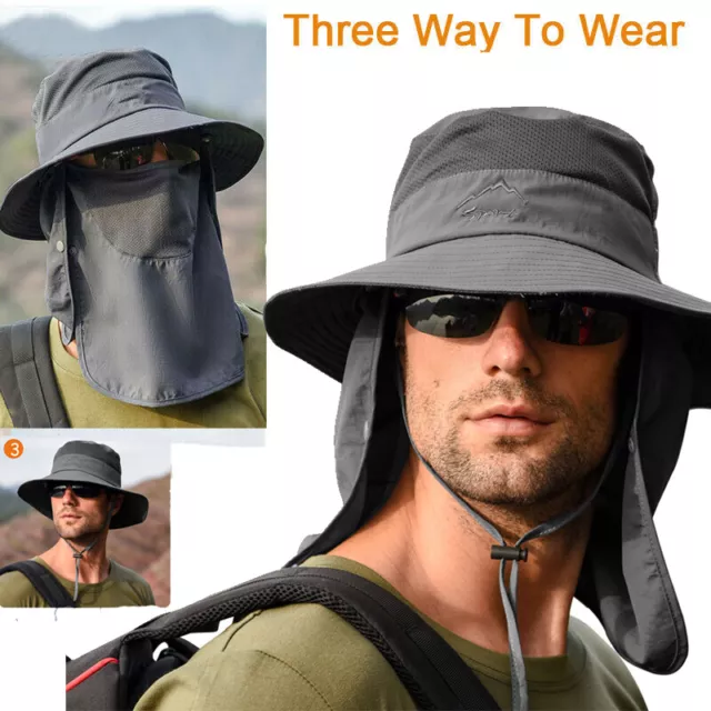 Wide Brim Sun Hat with Neck Flap UPF 50+ Hiking Safari Fishing Cap for Men Women