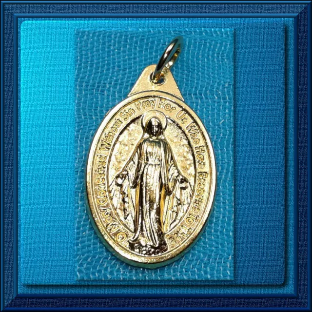 Miraculous Medal in ENGLISH Italy Catholic Gold Plated Medal 1" Made in ITALY