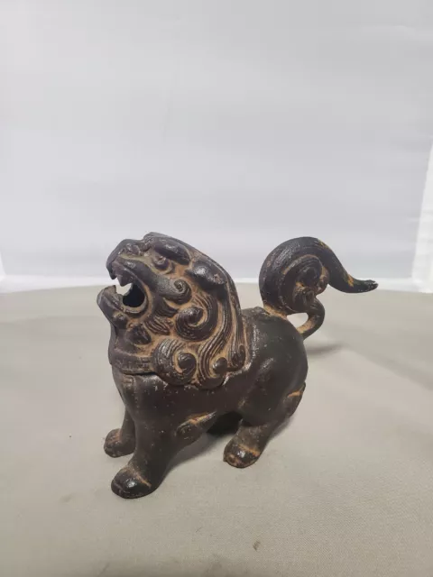 Vintage Oriental Cast Iron Metal Foo Dog Incense Burner Reproduction? 5" Tall