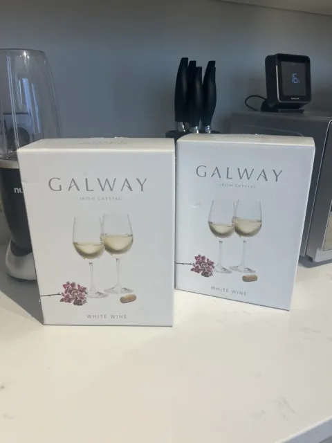 2 X Set of 2 Galway Irish Crystal Elegance White Wine Glasses Brand new In Box