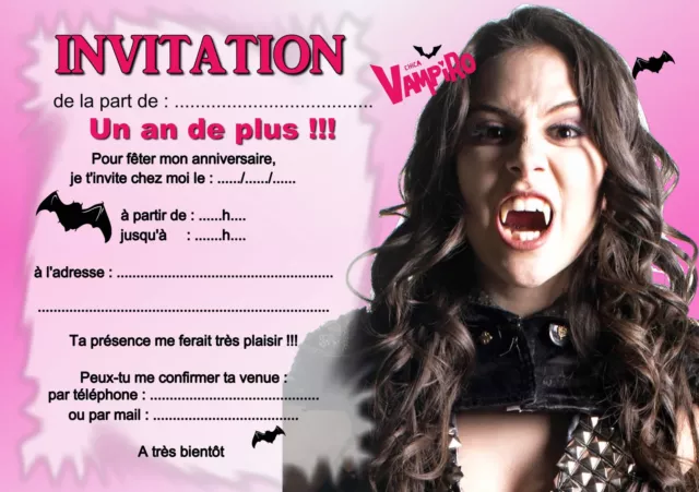 5 ou 12 cartes invitation anniversaire chica vampiro REF 326