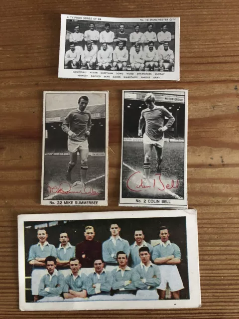 1960s MANCHESTER CITY Typhoo Team Card BELL, SUMMERBEE & 1957 FOOTBALL TEAM Card