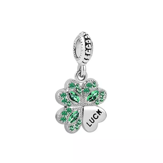 Genuine S925 Sterling Silver four leaf clover bead Charm good luck lucky pendant