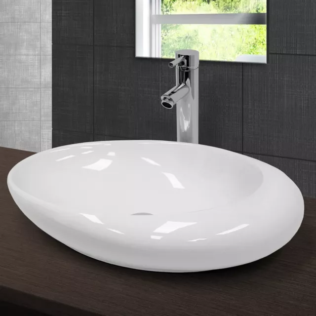 Lavabo vasque a poser en céramique blanche évier ovale salle de bain 585x375 mm