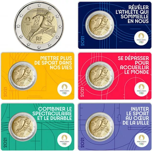 Francia 2 Euro 2021 Conm.j.olimpicos Paris 2024 - En Coincard  -