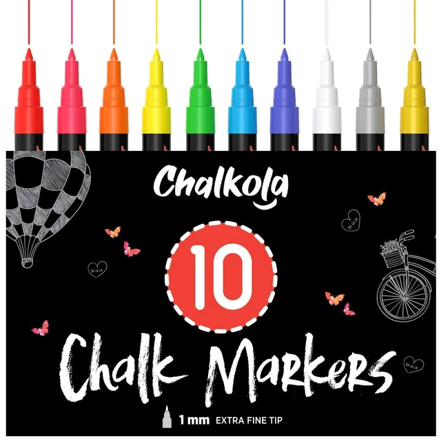 Extra Fine Tip Chalk Markers 10 Pack - Dry Erase Marker Pens