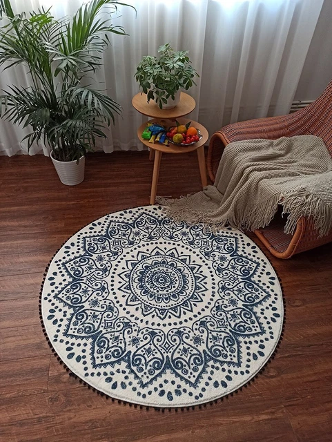 Round Area Rug Chic Mandala Bohemian Printed Rug Non Skid Machine Washable