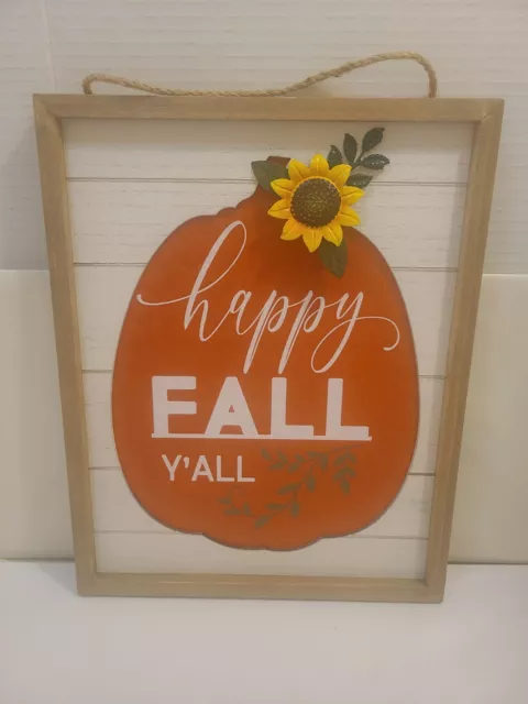 NEW Cute Fall Decor Happy Fall Y'all Sign Picture Pumpkin