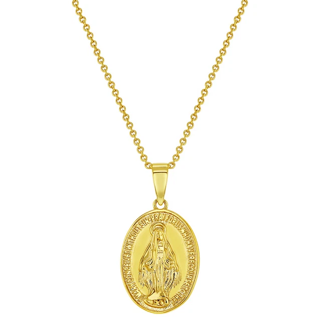 GOLD PLATED RELIGIOUS Oval Miraculous Virgin Mary Medal Pendant ...