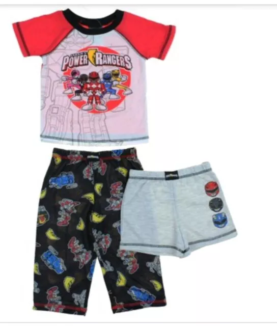 Saban Power Rangers Boy's Size 2T Red Gray PJ Pajama Tee Shirt Pants Shorts Set