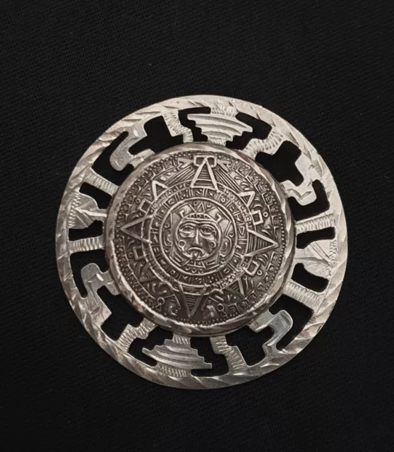 Broche/Pendentif Astrologie Mexique Argent Massif  925 Maya - Sterling -Vintage