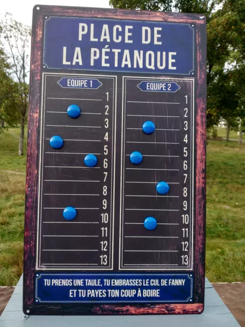 Plaque metal Place de la pétanque avec magnets pour points 48x28cm,idée cadeau