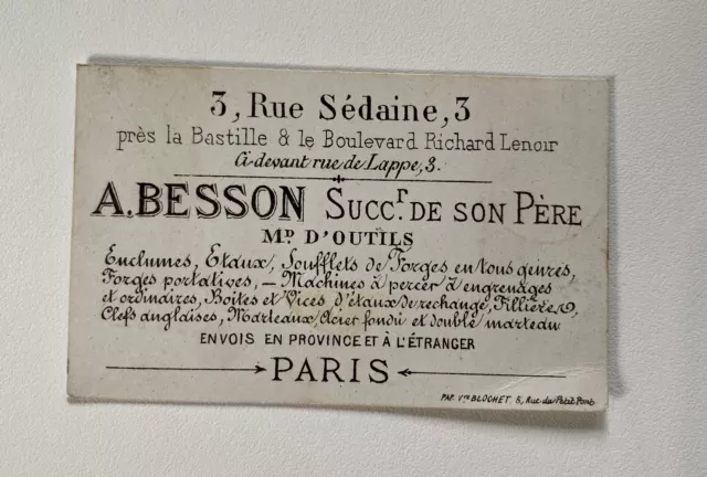 Ancienne carte de visite commerciale IX et XX e siècle A.Besson outillages Paris