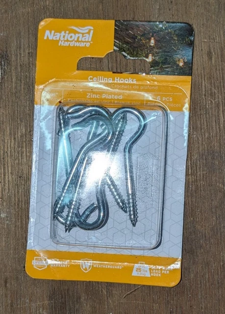 Six-Pack National Hardware Zinc Plated Ceiling Hooks #10 2-1/16" N120-626