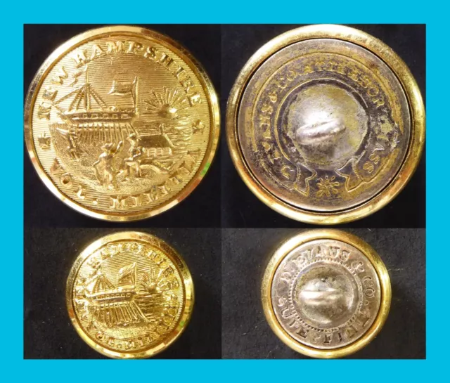 Excellent matching New Hampshire Civil War coat and cuff button set - NH200D/Ds