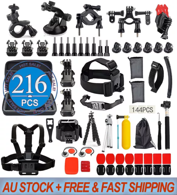 216pcs Accessories Pack Case Chest Head Floating Monopod GoPro Hero 8 7 6 5 4 AU