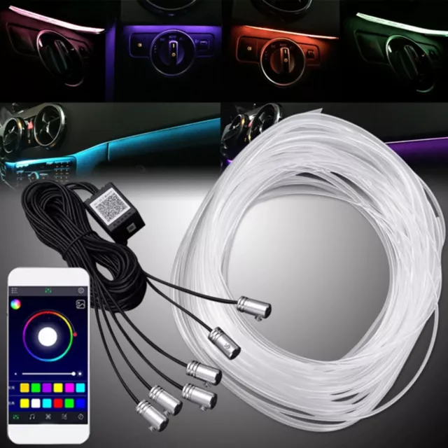 8M RGB LED Car Interior Fiber Optic Neon EL Wire Strip Atmosphere Light Kit APP