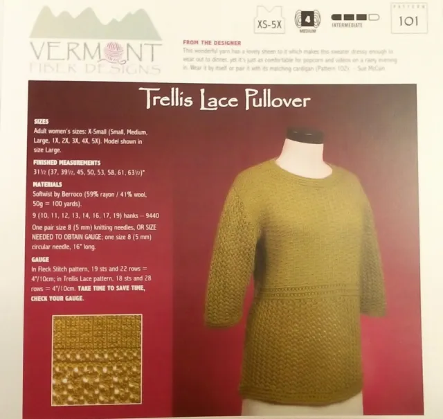 Suéter de tejido diseño de fibra de Vermont patrón enrejado tallas XS-5x